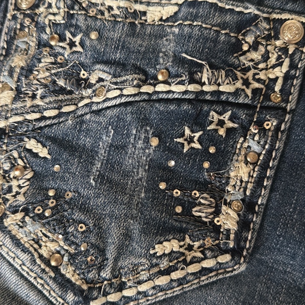 Grace Women's Distressed Blue Jean Shorts with Star Accents
